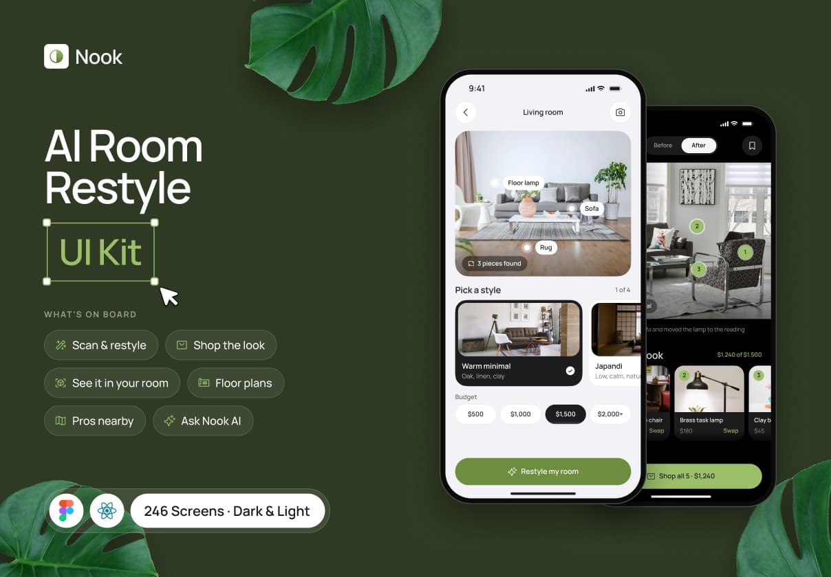 Nook – AI Room Restyle App UI Kit