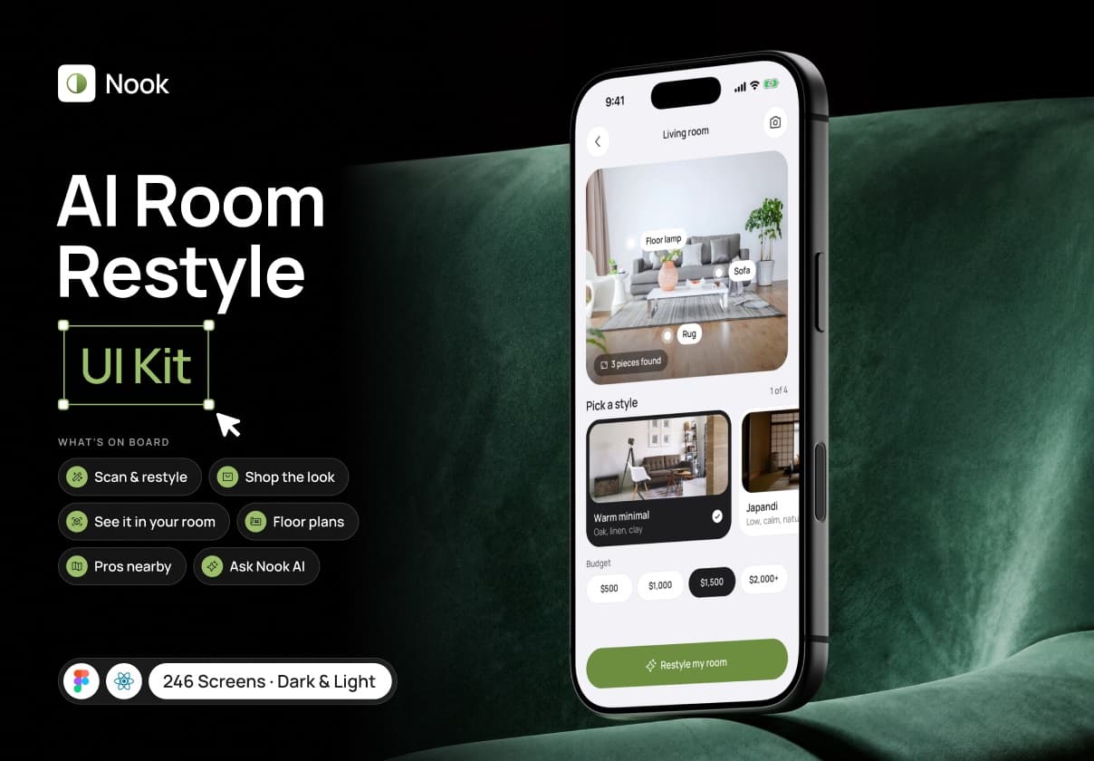 Nook – AI Room Restyle App UI Kit